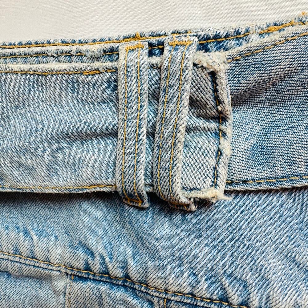 Zara Women's denim mini Blue belted pleated Skirt Sz XS distressed hem - Picture 7 of 9
